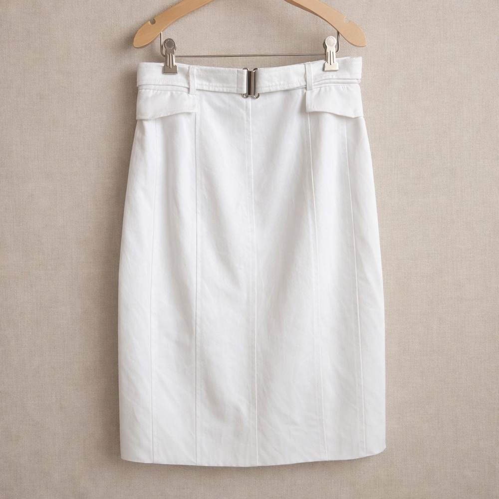 AKRIS PUNTO pencil skirt belted white designer knee length